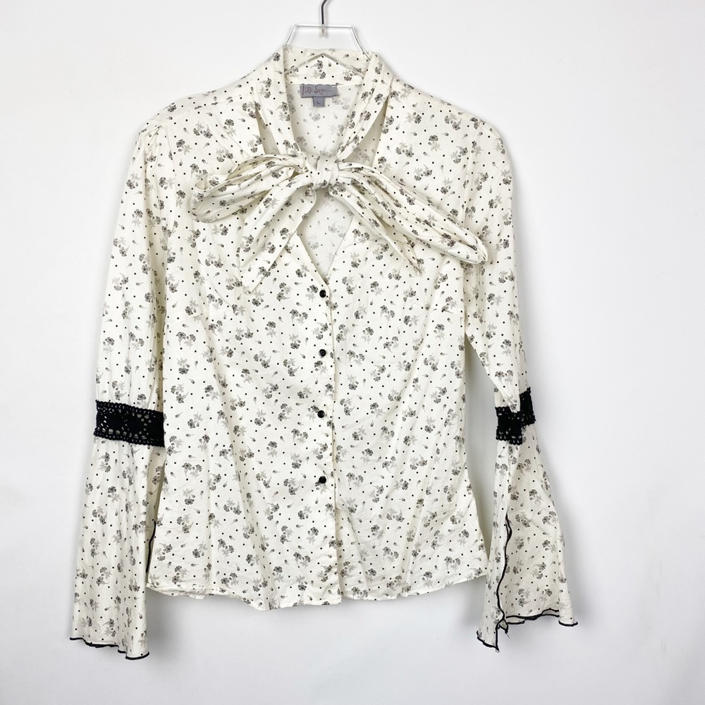 Polli Says Printed Tie Neck Blouse Ivory Large